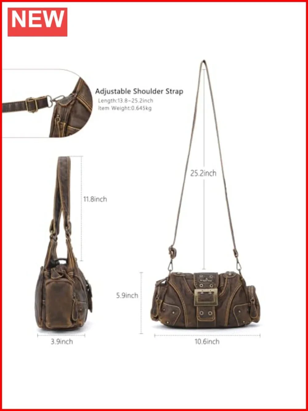 Vegan Leather Hobo Purse Multi-Pocket Crossbody Shoulder Bag Y2K